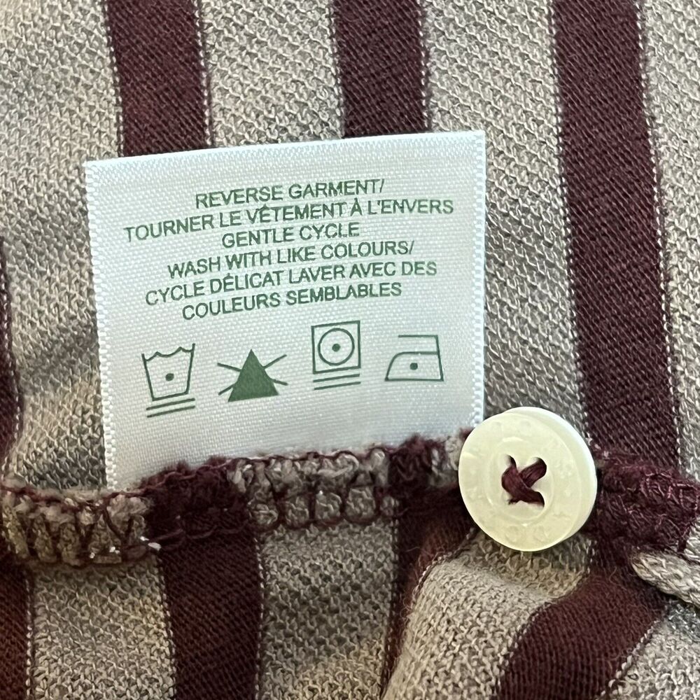 NEW Roots Pique Polo Shirt Slim Fit Burgundy Taupe Striped Beaver Logo Medium - Picture 12 of 12